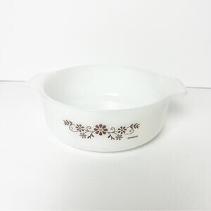 Vintage Termocrisa White Brown Floral 1 qt Pyrex Baking Dish 8 x 8 x 2.5